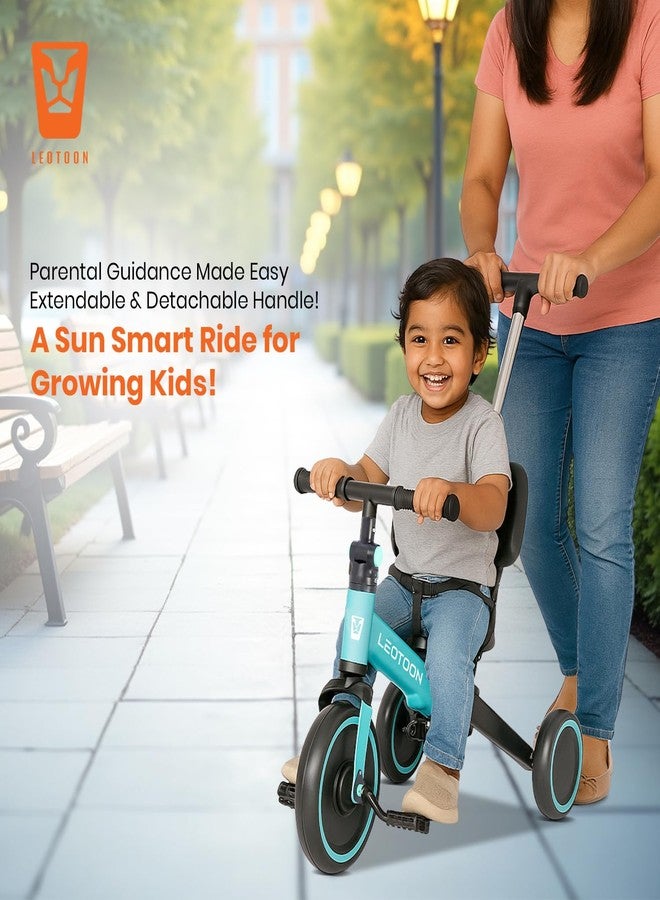 Leotoon 4 in 1 Trot n Roll Tricycle, Sunshade, 3 Mute EVA Wheels, Big Wheel Hub, Steel Frame, Non-Slip Tyres, Extendable Handle, Convertible to Balance Bike, Blue, 2 to 6 Years - Image 4